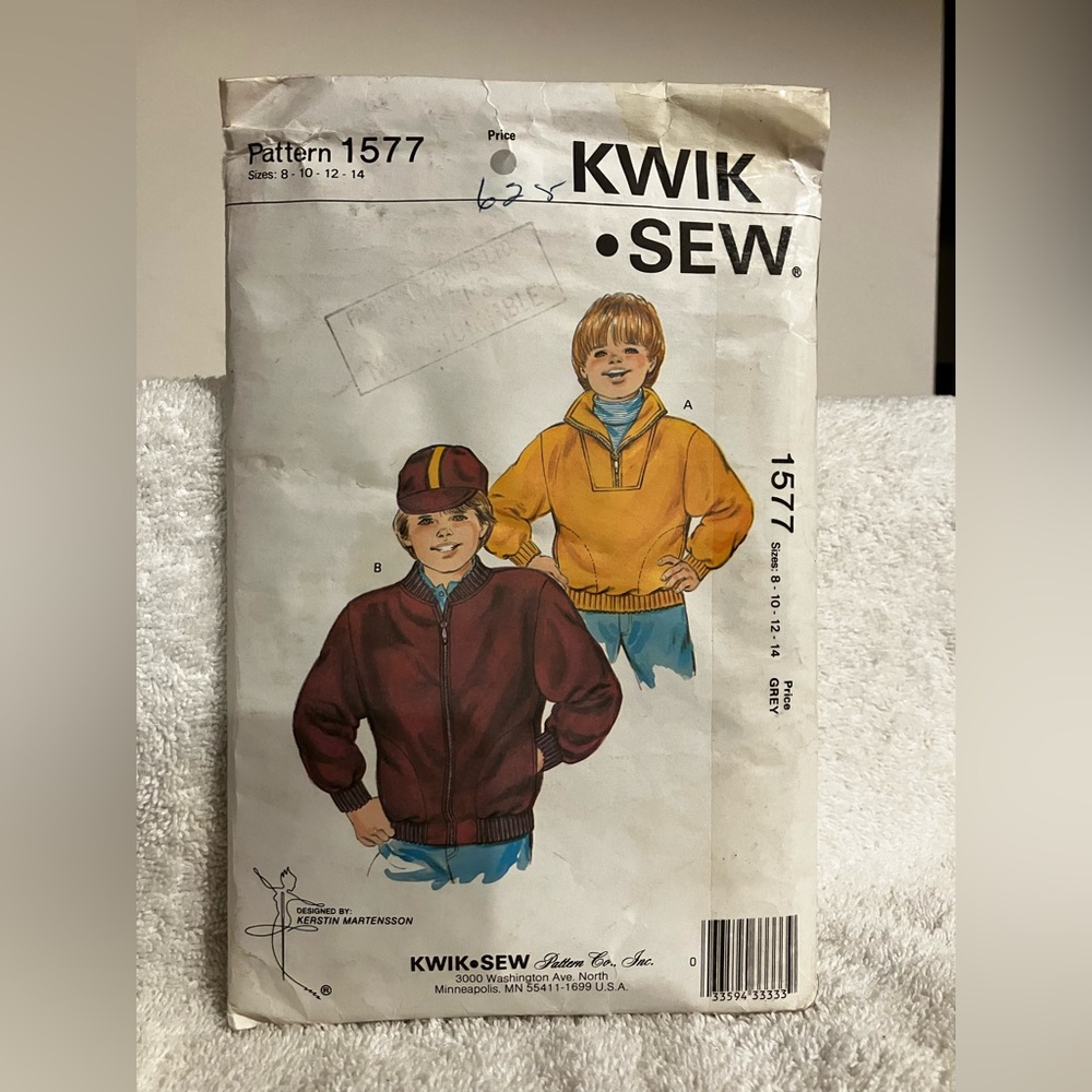Kwik Sew Pattern 1577 for Kids' Jackets